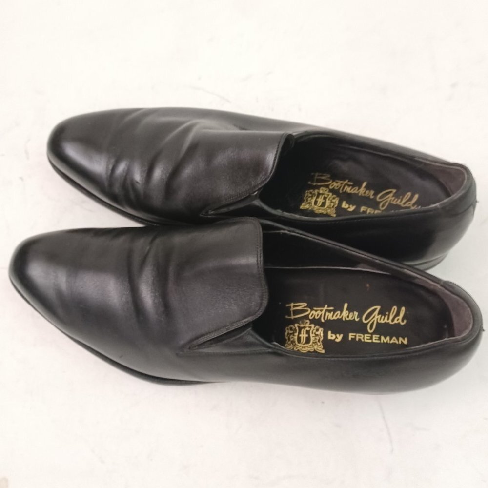 🖤 Vintage FREEMAN Bootmaker Guild Black Leather Slip on Loafers Size 7.5 D 🖤 - Picture 6 of 12